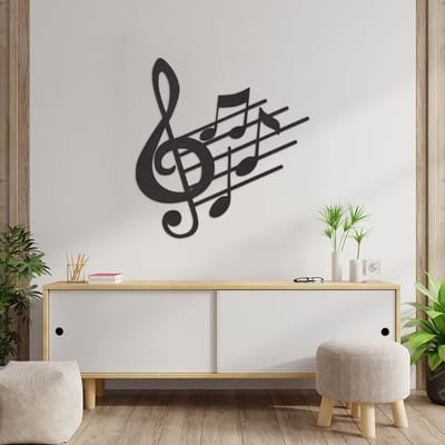Wanddecoratie Muziek - Muurdecoratie Muzieknoot - Muurdecoratie Hout - Wanddecoratie Hout - Muurdecoratie Woonkamer - Wanddecoratie Woonkamer - Wanddecoratie Industrieel - Wanddecoratie Dieren - Home Decor - Wall Line Art - 63 x 59 cm