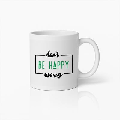 Maak Je Geen Zorgen Wees Gelukkig Beker 330ml – Motiverende Koffiebeker – Geschenk met Positieve Boodschap