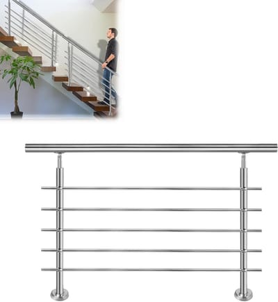 NAIZY leuning roestvrij staal outdoor indoor trap leuning voor trap balkon tuin (100cm, 5 dwarsbalken)