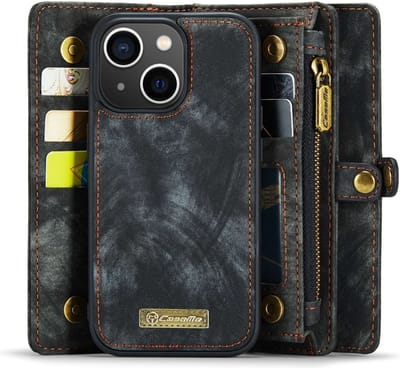 CaseMe Hoesje - Geschikt voor iPhone 13 Hoesje - CaseMe 008 2-in-1 Book Case & Back Cover met Portemonnee - Zwart