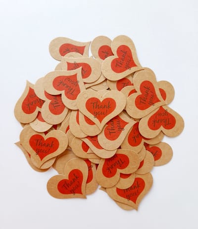 Kaartjes - hart - Thank you - labels - 50 stuks - kleine kaartjes - 3,8 cm x 3 cm
