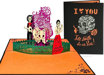 Popcards popupkaarten – Dia de Muertos Halloween Uitnodiging Trouwkaart Liefdeskaart grote pop-up kaart 3D wenskaart