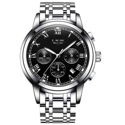 LIGE Casual DTS 1004 - Horloge - RVS - Ø 42 mm Zilver Zwart