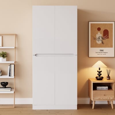 REDOM Kledingkast - Dubbele Deuren en Opbergvakken - Minimalistische Stijl - Slaapkamer - Hout - Wit - 70 × 40 × 170 cm