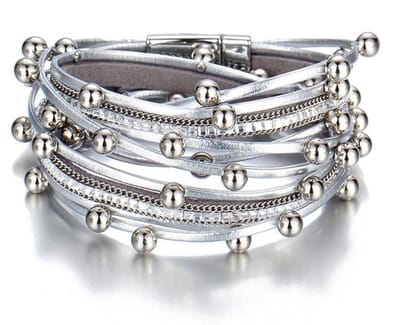 Montebello Armband Bunna S - Pu Leer - Kristal - 316L Staal - 15mm - 39cm