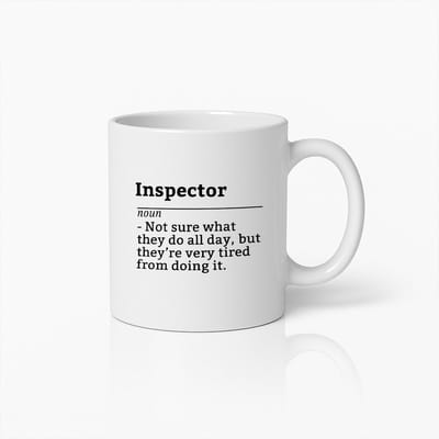 Koffiemok 330ml – "Inspecteur Definitie" Grappige Quote – Humoristisch Cadeau voor Inspecteurs, Collega’s, Kantoor, Werk