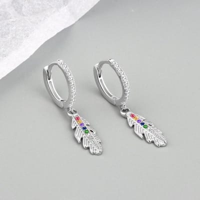 925 Sterling Zilver Kleurrijke Zirconia Veer Drop Oorbellen Voor Vrouwen Sieraden Statement Bruiloft Oorbellen Cadeau Pendiente eh567 zilver