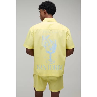 Regular Fit Korte Mouw Santorini Overhemd En Relaxed Short Set | Yellow | Size Small