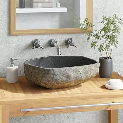 Wastafel Riviersteen - Natuursteen Wasbak - Badkamer Opfrissen - Unieke Ovale Vorm - 45-53 cm - Natuurlijk