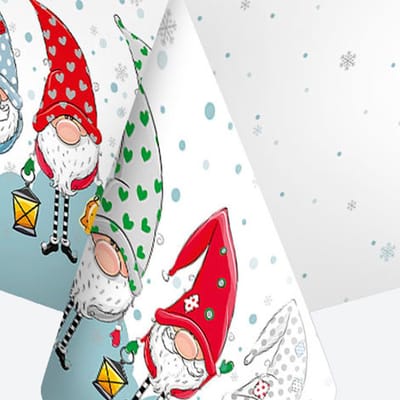 Daisy Kerst tafelkleed - 120 x 180 cm - papier - kabouter/gnome print - tafellaken - tafelversiering kerstdiner