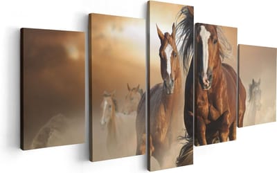 Artaza Canvas Schilderij Vijfluik Wilde Paarden In Het Zand - 100x50 - Foto Op Canvas - Canvas Print