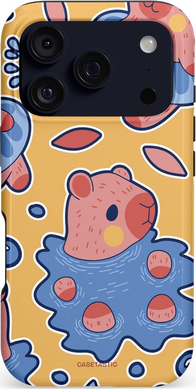 Casetastic hoesje geschikt voor Apple iPhone 17 Pro - MagSafe - Dubbellaagse bescherming - Capibara plons - Fashion Case - Goud Lavendel Perzik Grijs