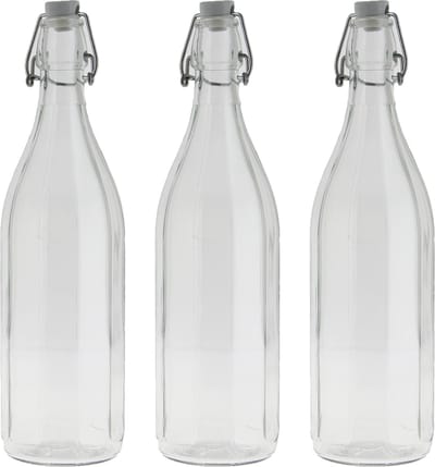 Bormioli rocco waterfles met beugeldop - 6x stuks - helder transparant - 1000 ml - Giara home deco fles - weckflessen