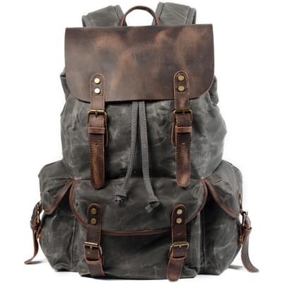 Sacs à dos de voyage pour étudiants cirés à l'huile, grande capacité, étanches, pour ordinateur portable, sacs à dos de jour, toile de coton pur, sacs à dos en cuir gris