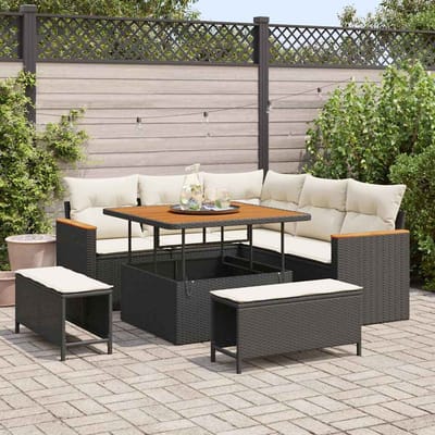vidaXL - Tuinbank - Set - 8 - st - 5-Aantal - zitplaatsen - Zwart - Poly - rattan