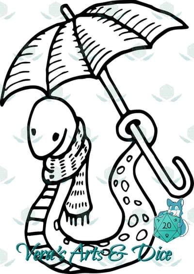Slang met Paraplu Sticker - Dieren in het Dagelijks Leven - Schattige Stickers - Handgemaakte Stickers - Journaling - Bullet Journal - Scrapbooking - Leuke Stickers - Laptop Sticker - Telefoon Sticker - Cute - Dier - Lief