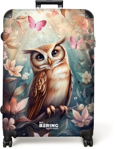 NoBoringSuitcases.com® - Koffer groot - Reiskoffer lichtgewicht - Uil met vlinders in mystiek bos - Rolkoffer met 4 wielen - Grote trolley XL - 98 liter bagage