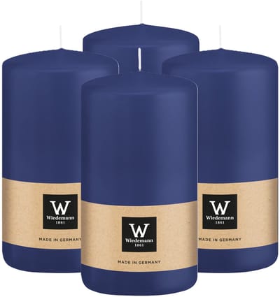 Wiedemann Cilinderkaars/stompkaars - 4x - donkerblauw - 12 x 6 cm - 33 branduren - zuilkaarsen