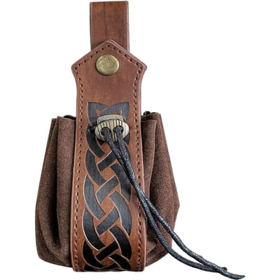 Middeleeuwse Vintage Geldzak Tas Kostuum Accessoire Mannen Vrouwen Viking Leer Trekkoordzak Portemonnee brown