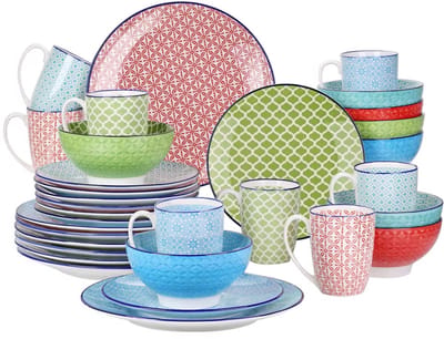 Florentia Serviesset - 32 delig - 8 persoons - Kleurrijk - Dinerborden - Bordenset - Diepe borden - Ontbijtborden - Servies - Keukenservies