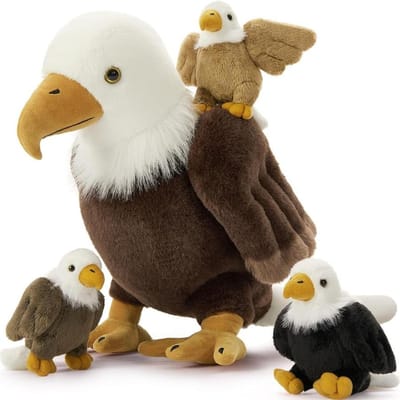 1/4 Stuks Bald Eagle Pluche Speelgoed 18 Inch Moeder en 3 Baby Adelaars Zacht Knuffeldier Bruin Wit Ideaal Cadeau voor Jongens United States black