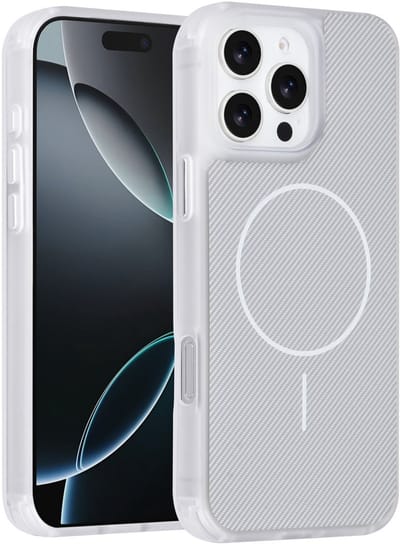 Carbon Fiber Backcover Geschikt voor: iPhone 16 Pro Max – AntiShock Schokbestendig – Krasbestendig – Slank & Stijlvol Ontwerp – Premium Bescherming - Wit