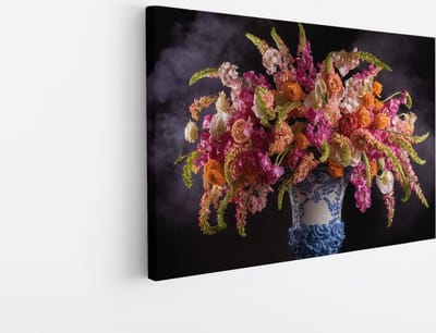 Saammp Canvas Schilderij - Abstracte Bloemen in Vaas - Natuur - 30x20 - Foto op canvas - Wanddecoratie - Muurdecoratie Woonkamer - Kantoor Decoratie