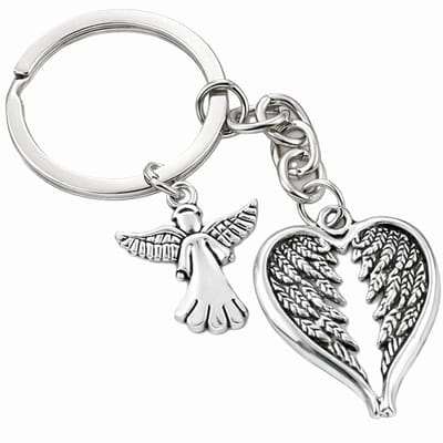 Sleutelhanger Beschermengel & Hart I Geluk Sleutelhanger I Beterschap Sleutelhanger Sleutelhouder I 2-Delig I Zilver