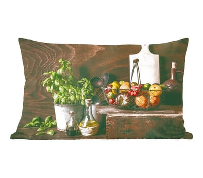 Sierkussens - Kussentjes Woonkamer - 60x40 cm - Groente - Kruiden - Rustiek - Stilleven - Basilicum