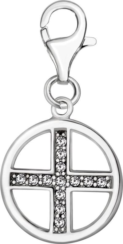 Quiges – 925 - Zilver – Charm - Bedel - Hanger - Kruis in Cirkel Symbool - met – sterling - zilver - karabijnslot - geschikt - voor -Bedelarmband HC177