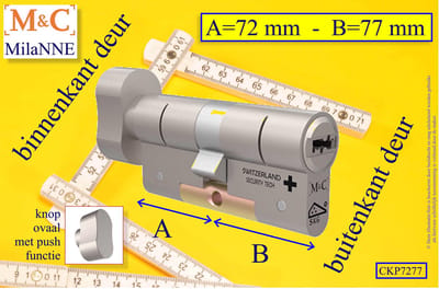 M&C Condor high security deurcilinder met Knop OVAAL met PUSH functie 72x77 mm - SKG*** - Politiekeurmerk Veilig Wonen  -  inclusief gereedschap montageset en hangslot kaars
