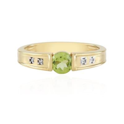 Cavill - Moderne Ring 925 Sterling Zilver Verguld - 0,45 ct Peridoot Rond & 0,072 ct Zirkonia - Elegante Bezelzetting - Dames Sieraad