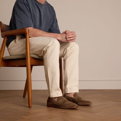 Manfield - Heren - Taupe suéde loafers - Maat 45