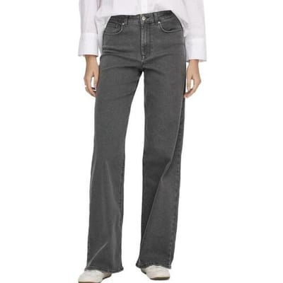 Only grijze dames jeans   High waist   Rinsewash wassing   Wide leg fit   5-Pocket zakken   Knoop- en ritssluiting   High waist Grijs XL/32