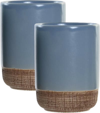 Items Badkamer tandenborstel beker - 2x - Polystone - korenblauw 10 cm