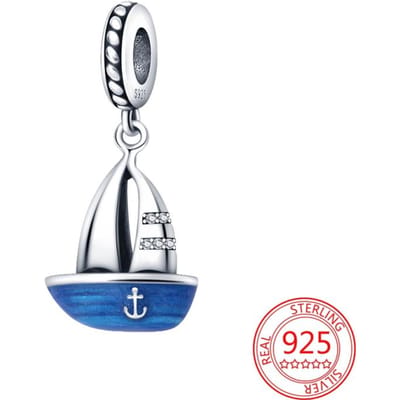 Composants de Perles à Charme Métal Cuivre Authentique Original Perle Pendentif Bateau Bleu Composant de Perle Composants de Perles Compatibles Avec Bracelet Haute Qualité Fin white