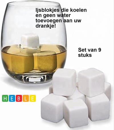 Whiskey Stones - Whiskie Stenen - 9 Stuks - On the Rocks - Koel set - Koud voor in de diepvries - van Heble®