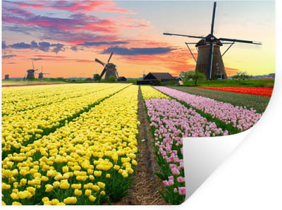 Muurstickers - Sticker Folie - Tulpen - Windmolen - Natuur - 40x30 cm - Plakfolie - Muurstickers Kinderkamer - Zelfklevend Behang - Zelfklevend behangpapier - Stickerfolie