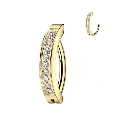 Piercing ovaal strak design met steentjes 1.6x10 gold plated - LMPiercings
