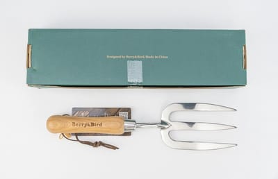 Roestvrijstalen Tuinvork 31,2 cm - Ergonomische Tuinhandvork met Essenhouten Handvat voor Wieden, Planten en Cultiveren
