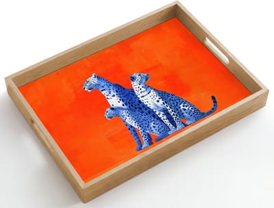 Dienblad hout 50x35 cm - Schootdienblad - Luipaarden - Stippen - Oranje - Borrelplank rechthoek - Plateau dienbladen