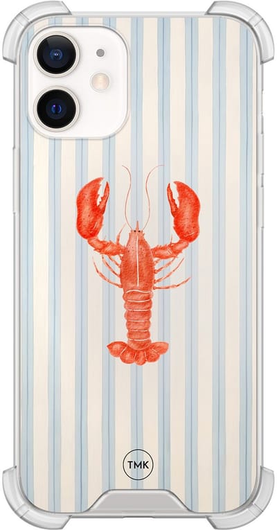 Shockproof hoesje geschikt voor Apple iPhone 12 mini - Kreeft - Schokbestendig - Verhoogde randen - TPU case - Extra Sterke Back Cover - Gestreept - Transparant, Blauw