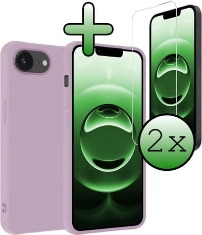 Hoesje Met 2x Screenprotector - Geschikt voor Apple iPhone 16e - Sterk & Shockproof - Back Cover - Siliconen Case - Telefoon Hoes - Lila