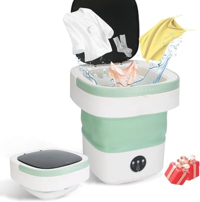 Draagbare mini-wasmachine, 12 liter, opvouwbare wasmachine met 3 modi en desinfectie met blauw licht, ideaal voor babykleding, ondergoed en sokken, perfect voor reizen, kamperen, appartementen en