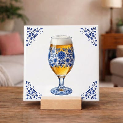 Delftsblauw Tegeltje 11x11 Bierglas – Cadeau voor Bierliefhebber