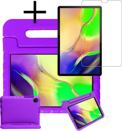 Hoes - Geschikt voor Samsung Galaxy Tab A 10.1 (2019) - Met Screenprotector - Kinderhoes Shockproof Bumper - Kidsproof Case - Tablet Hoesje - Kinder Cover - Paars