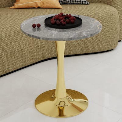 MIVRAY Salontafel - Ronde Tafel Voor Woonkamer En Eethoek - Modern En Veelzijdig - Kunstmarmer - Goudkleurig