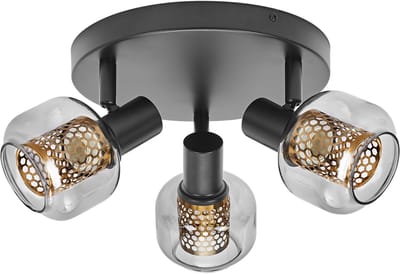 OSRAM Decor Spot Firefly lamp zwart in industriële stijl, 3 x 2,8 W, 750 lm, 2700 K, metalen en glazen behuizing, E14 fitting, eenvoudige installatie, dimbare lamp inbegrepen