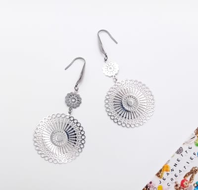 Jeannette-Creatief® - Chique - Zilver Filigraan Oorbellen Rond - Filigraan - Ruiten - Zilverkleurige Oorbellen - Oorbellen dames - Filigraan Oorbellen