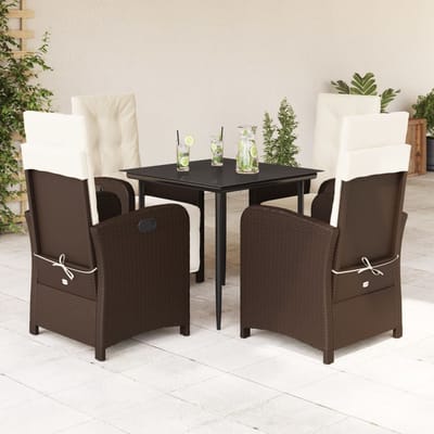 vidaXL - 5-delige - Tuinset - met - kussens - poly - rattan - bruin